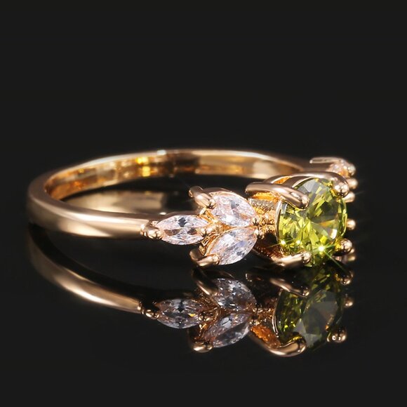 Flower Olive Green Round Marquis Gemstone Zircon Rings for Women, PD130 - Picture 3 of 5